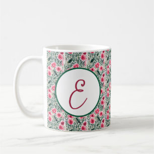 Vattenfärg rosa rosor och vita ränder monogram kaffemugg