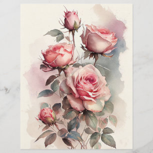 Vattenfärg Rosa Rosor Scrapbookpapper