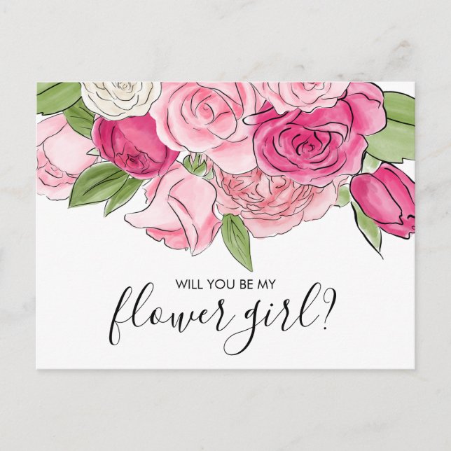 Vattenfärg Rosa Rosor Var Min Florist Kort (Framsida)