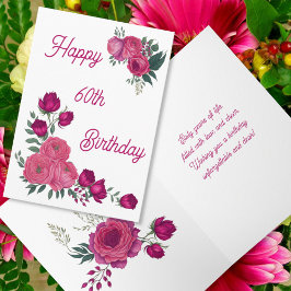 Vattenfärg Rosa Rosor Vårbukett 60-årsdag Kort