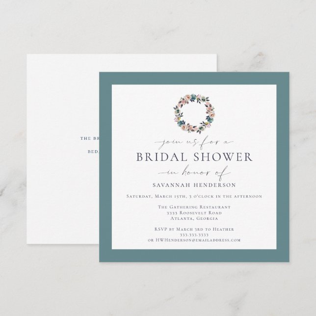 Vattenfärg Rosa Salvia Grön Krans Bröllopsfest Inbjudningar (Fram/baksida)