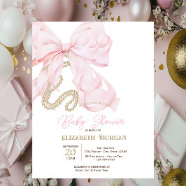 Vattenfärg Rosa Slinga Pärlor Prickar Baby Shower Inbjudningar