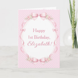 Vattenfärg Rosa Slöja Coquette 1-års Födelsedags H Kort