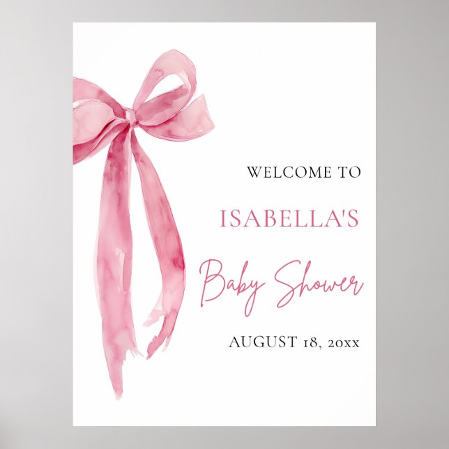 Vattenfärg Rosa Slöja Coquette Barnkalas Välkomsts Poster (Framsidan)