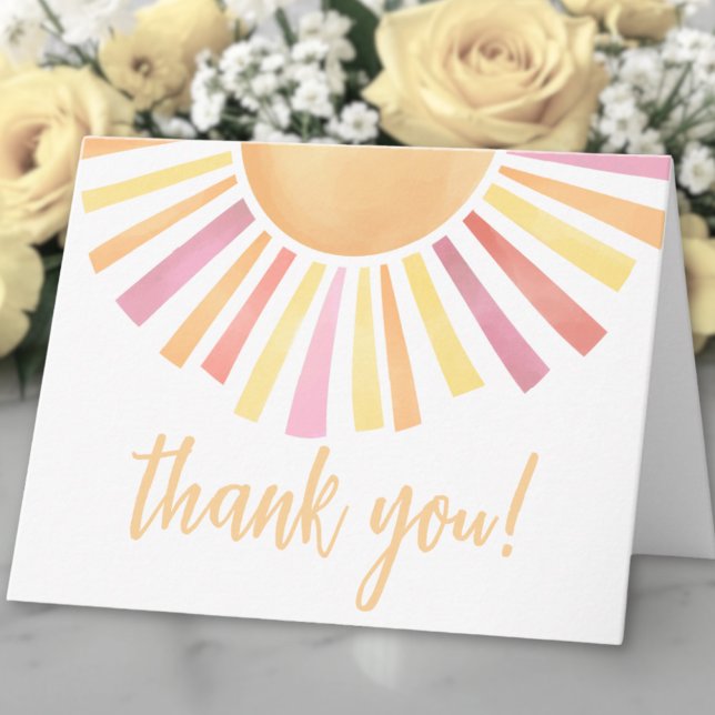 Vattenfärg Rosa Sol Tack Kort (Watercolor Pink Sun Thank You Card )