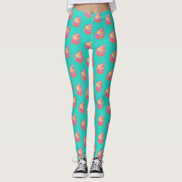 Vattenfärg rosa söt tjejaktig cupcake-mönster leggings