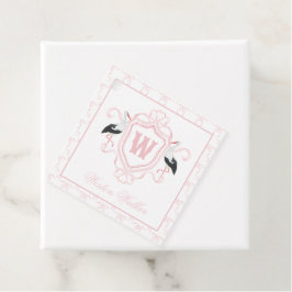Vattenfärg Rosa Stork Bow Monogram Krön Gåvor Etiketter