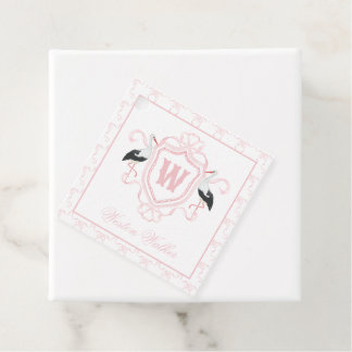 Vattenfärg Rosa Stork Bow Monogram Krön Gåvor Etiketter