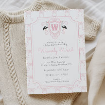 Vattenfärg Rosa Stork Monogram Krönika Barnkalas