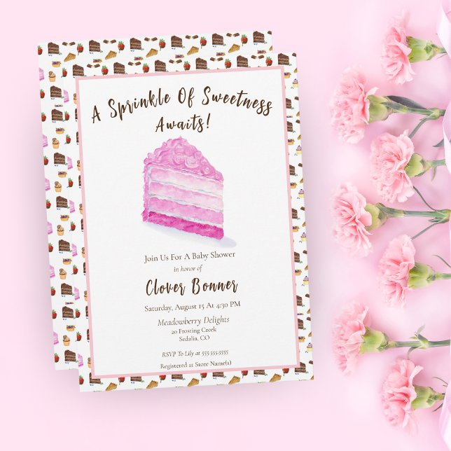 Vattenfärg Rosa Tårta & Efterrätter Baby Shower  Inbjudningar (A lovely watercolor of festive sweets as a Baby Shower!)