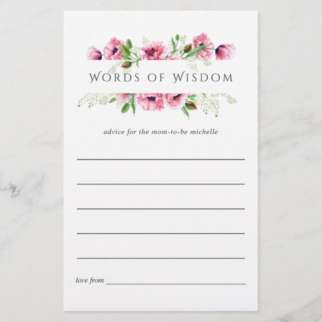 Vattenfärg Rosa Vallmoblommor Bröllopsdusch Råd (Framsida)