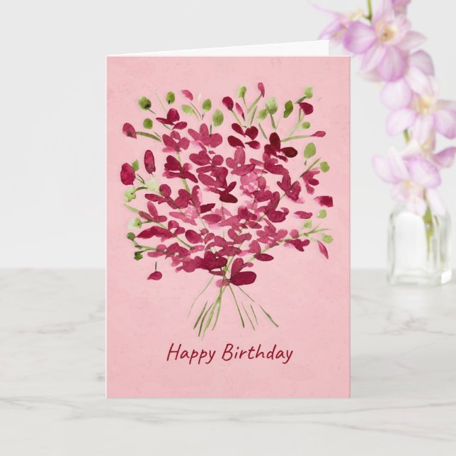 Vattenfärg Rosa Vildblomsbukett Födelsedag Kort (Orkide)