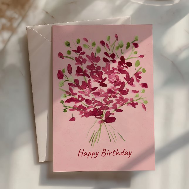 Vattenfärg Rosa Vildblomsbukett Födelsedag Kort (Skapare uppladdad)