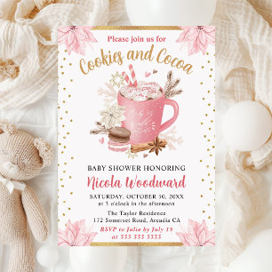 Vattenfärg Rosa Vinterkakor & Kakao Baby Shower Inbjudningar