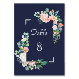 Vattenfärg Rosa Vita Blommor Grön Ram Bröllop Bordsnummer