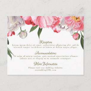 Vattenfärg Rosa & Vita Peonies Blommig Bröllop Tilläggskort