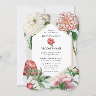 Vattenfärg Rosa Vita Peonies Blommor Bröllop Inbjudningar