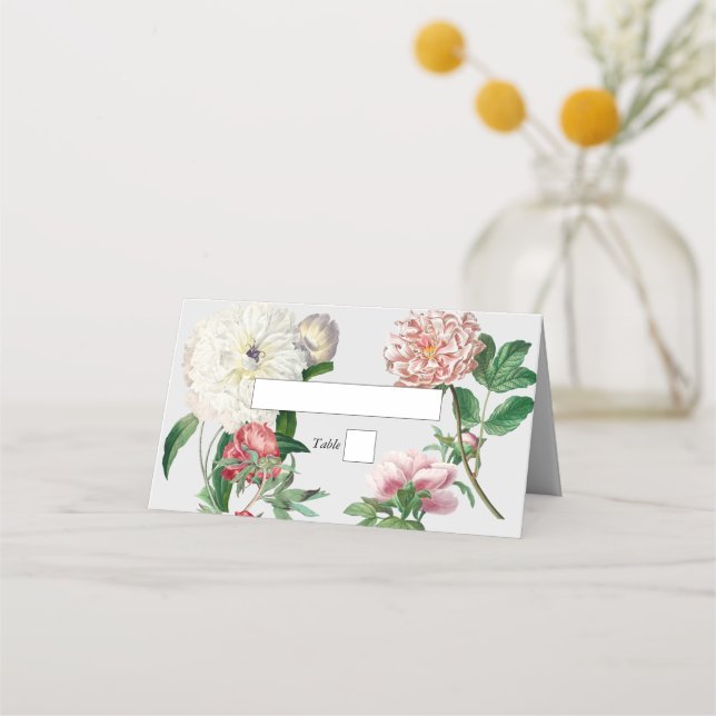 Vattenfärg Rosa Vita Peonies Blommor Bröllop Placeringskort (Framsida)