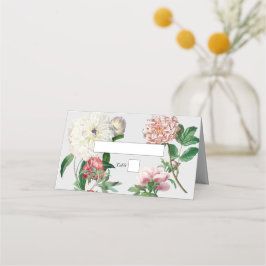 Vattenfärg Rosa Vita Peonies Blommor Bröllop Placeringskort