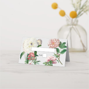 Vattenfärg Rosa Vita Peonies Blommor Bröllop Placeringskort