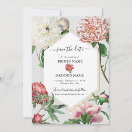 Vattenfärg Rosa Vita Peonies Blommor Bröllop Spara Datumet