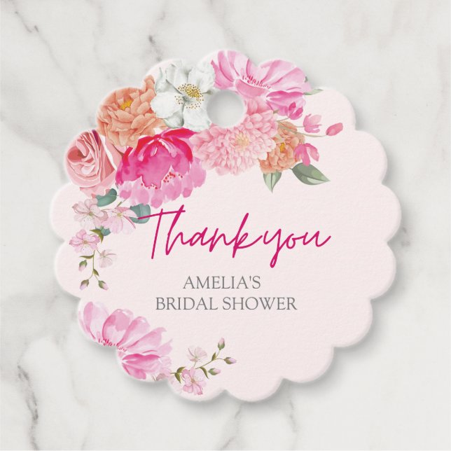Vattenfärg rosafärgad bröllopsfest välkommen gåvor etiketter (Framsida)