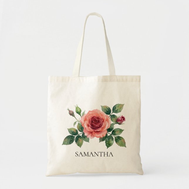 Vattenfärg Rosblomma Handväskor Tygkasse (Framsidan)
