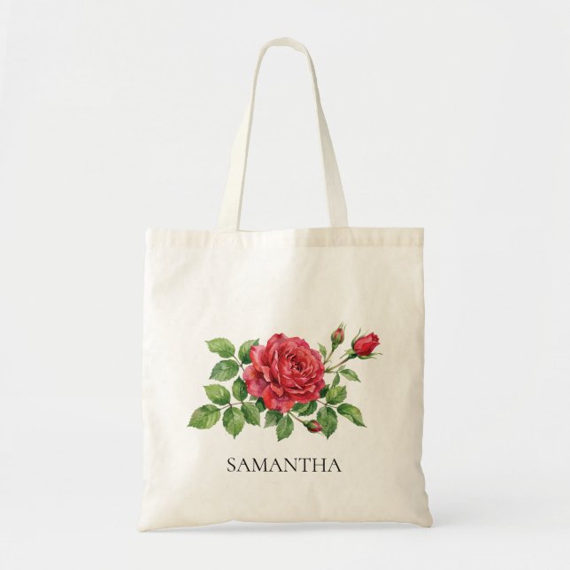 Vattenfärg Rosblomma Handväskor Tygkasse (Framsidan)