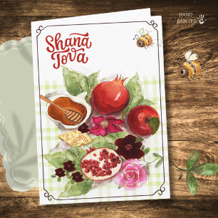 Vattenfärg Rosh Hashanah Shana Tova-kort Helgkort
