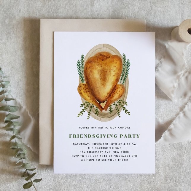 Vattenfärg Rostat Turkiet Friendsgiving-middag Inbjudningar (Skapare uppladdad)