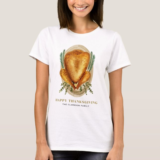 Vattenfärg Rostat Turkiet Happy thanksgiving T Shirt (Framsida)