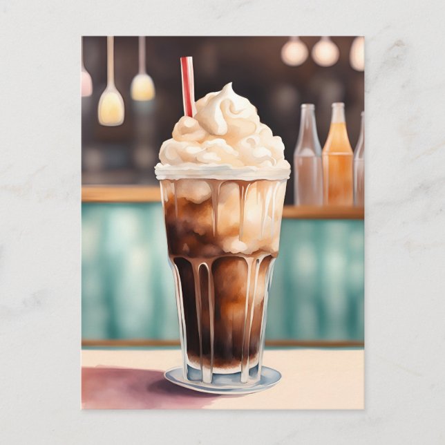 Vattenfärg, rotöl, postkorsning vykort (Framsida)