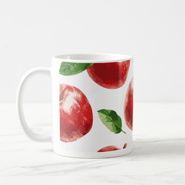 Vattenfärg Rött Äpple Mönster Kaffe Mugg | Frukt K (Vänster)