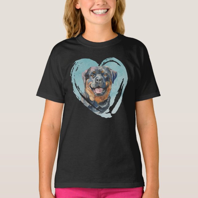 Vattenfärg Rottweiler Porträtt T Shirt (Framsida)