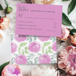 Vattenfärg RSVP Rosa Blommig Bröllop OSA Kort