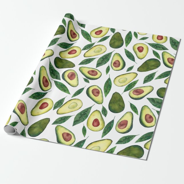 Vattenfärg Rustic Avocado Mönster  Presentpapper (Utrullad)