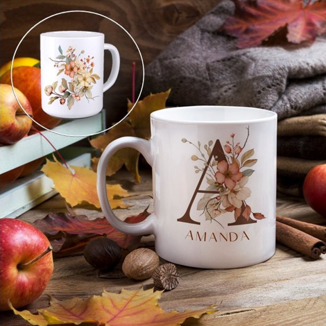 Vattenfärg Rustic Blommigt Brev A Kaffemugg (Skapare uppladdad)