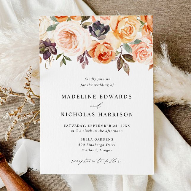 Vattenfärg, Rustic Fall Blommigt Bröllop Inbjudningar (Skapare uppladdad)