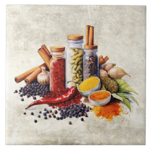 Vattenfärg Rustic Örters Spices Faux Struktur Kakelplatta