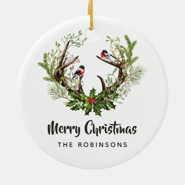 Vattenfärg Rustic Reindeer jul Julgransprydnad Keramik (Baksidan)