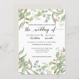 Vattenfärg Rustic Winery Eucalyptus Löv Foliage Inbjudningar