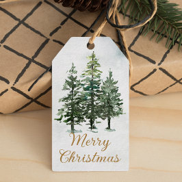 Vattenfärg Rustic Woodland Gräs Träd jul Presentetikett