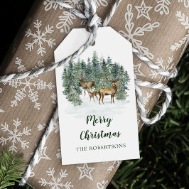 Vattenfärg Rustic Woodland Hjort jul Presentetikett
