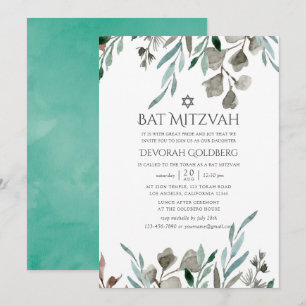 Vattenfärg Rustik Grönska Vinter Bar Mitzvah Inbjudningar