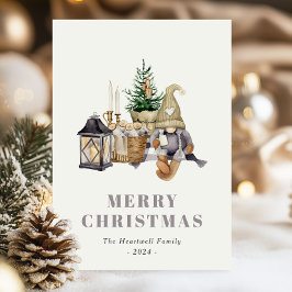 Vattenfärg Rustik Mysig Tomte Jul Postkort Helg Vykort