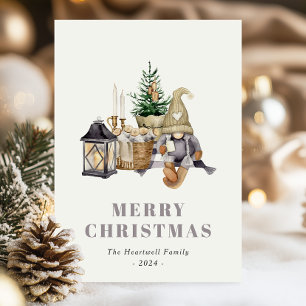 Vattenfärg Rustik Mysig Tomte Jul Postkort Helg Vykort