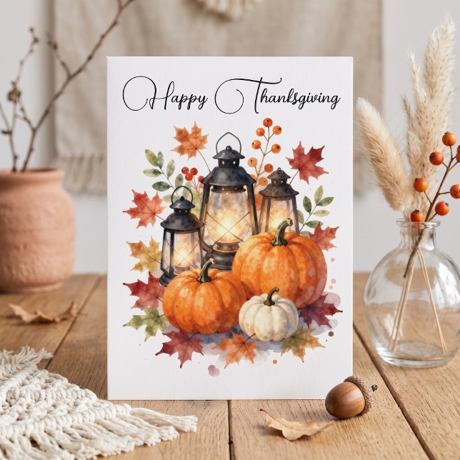 Vattenfärg Rustik Pumpalampa Thanksgiving Kort (Skapare uppladdad)