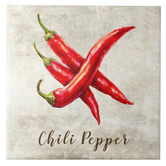 Vattenfärg Rustik Röd Chilipeppar Falsk Textur Kakelplatta (Framsidan)