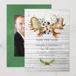 Vattenfärg Rustik Skog Bröllopsfoto Spara Datumet