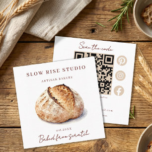 Vattenfärg Rustik Surdeg Artisan Bakar QR-kod Fyrkantigt Visitkort